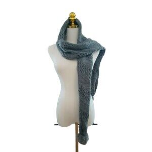 Long Winter Knit Scarf with Pompom Women's Gray Classic Warm Thick